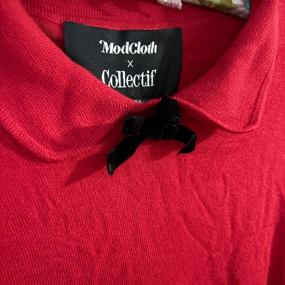 Modcloth x Collectif Bow For It Knit Sweater Red NWT - Picture 6 of 10